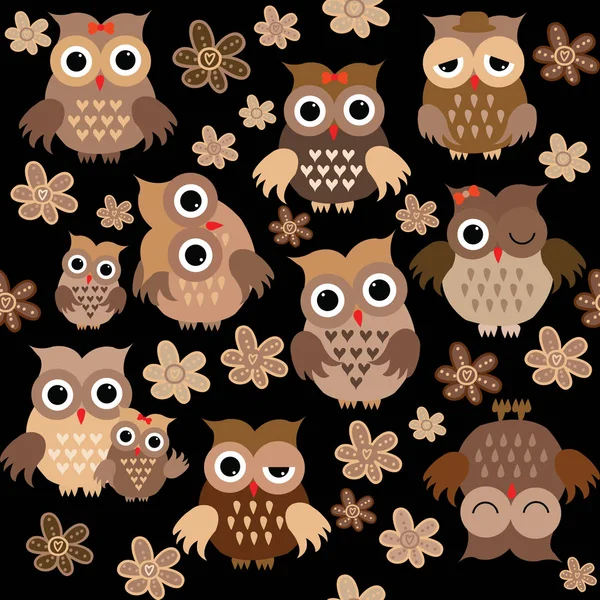 Cute Cartoon Owls Seamless Background — Stock Vector