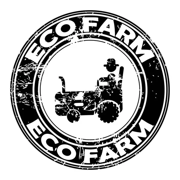 Eco Farm带有拖拉机图标的橡皮图章 — 图库矢量图片