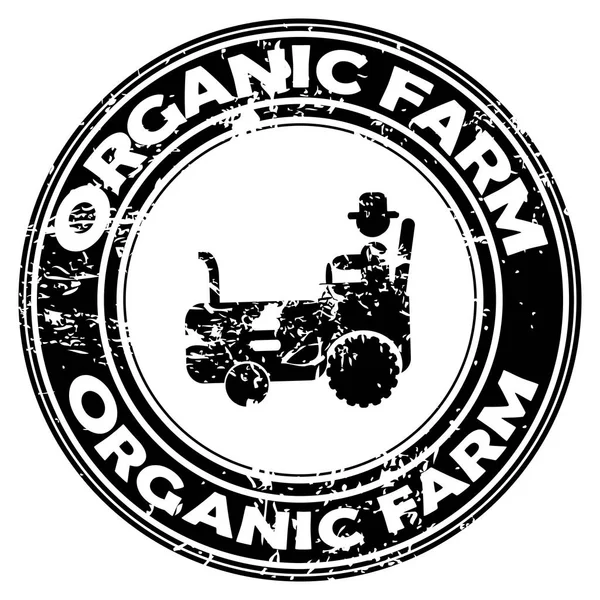 Organic Farm Traktör Simgesi Ile Kauçuk Damga — Stok Vektör