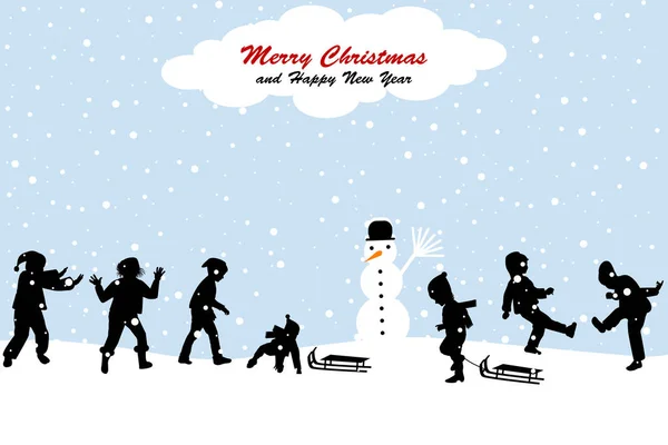 Christmas Scene Kids Having Fun Snow — Stock Vector