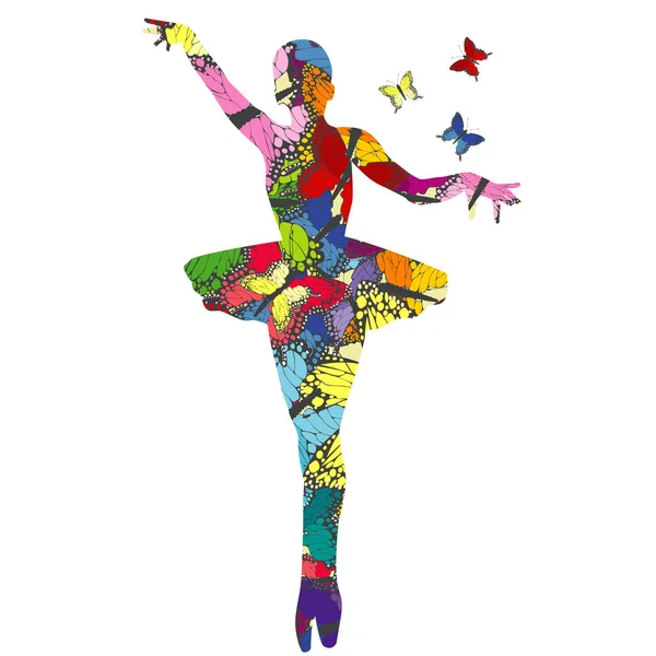 Bailarina Abstracta Modelada Mariposas Colores — Vector de stock