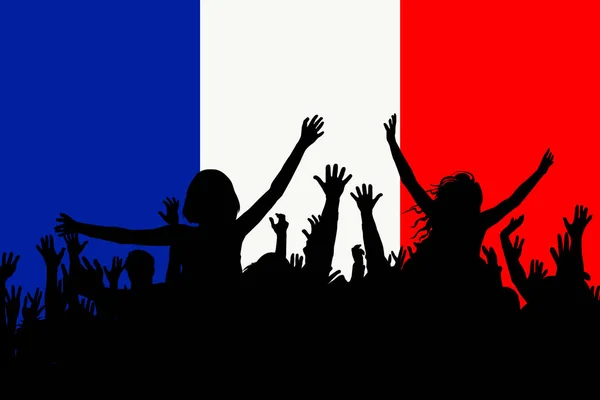 Mensen Silhouetten Vieren Nationale Feestdag Frankrijk — Stockvector