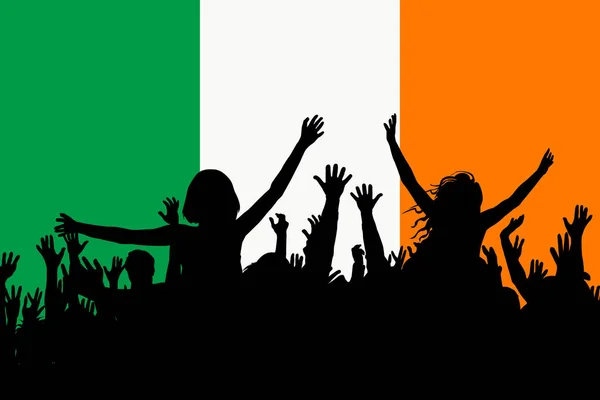 Silhouettes Personnes Célébrant Fête Nationale Irlande — Image vectorielle