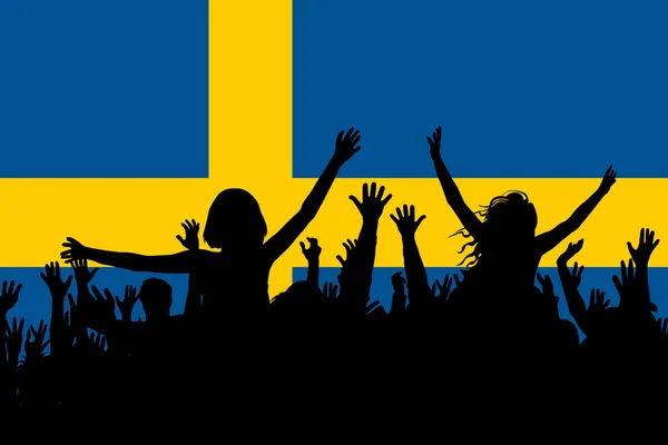 Силуэты Людей Празднующих Национальный День Швеции — стоковый вектор