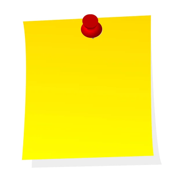 Nota Branco Adesivo Papel Amarelo Com Pino Pressão Vermelho — Vetor de Stock