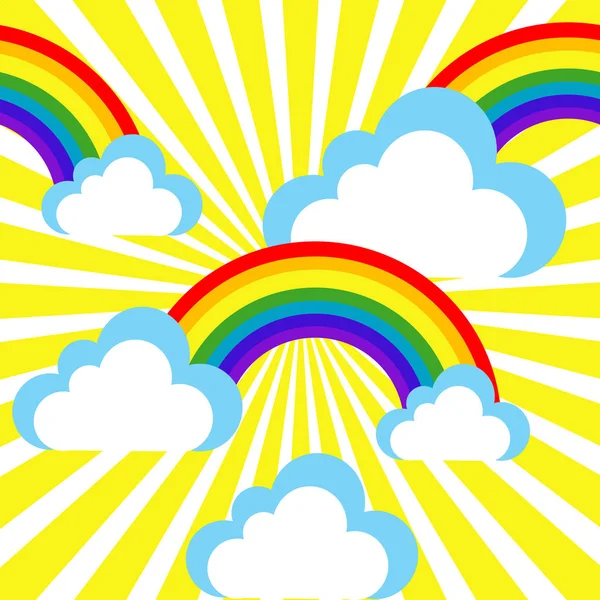 Dibujos Animados Cielo Fondo Con Arco Iris Nubes — Vector de stock