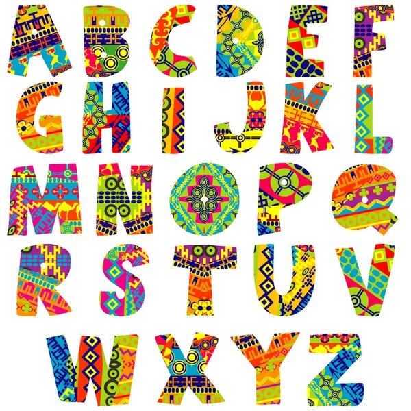 Alphabet Coloré Avec Motifs Ethniques — Image vectorielle