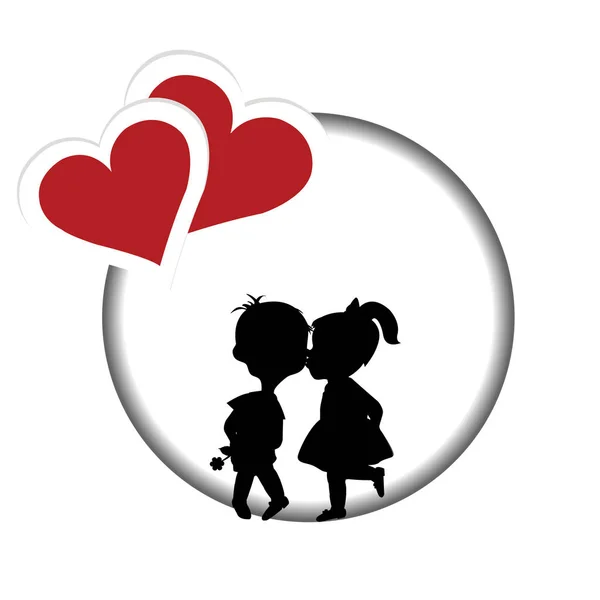 Frame Silhouette Boy Girl Kissing Two Hearts — Stock Vector