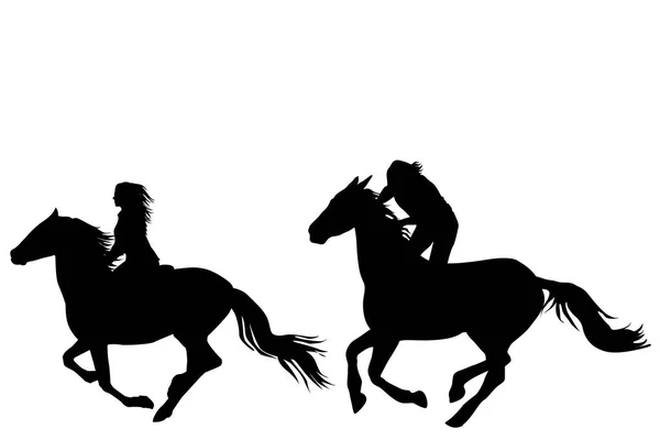 Two Horse Riders Galloping — Stock Vector