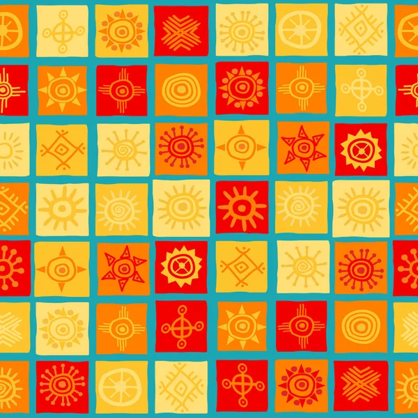 正方形のシームレスな背景に太陽のシンボル — ストックベクタ