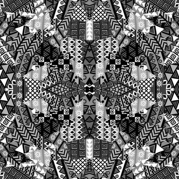 Kaléidoscope Noir Blanc Fond Patchwork — Image vectorielle