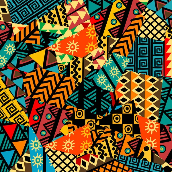 Fond Patchwork Africain Coloré Avec Des Motifs Africains — Image vectorielle