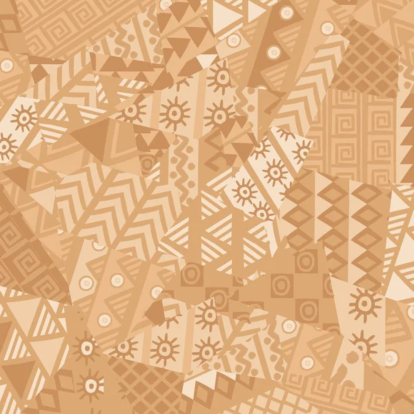 Unregelmäßige Patchwork Muster Mit Handgezeichneten Afrikanischen Motiven — Stockvektor