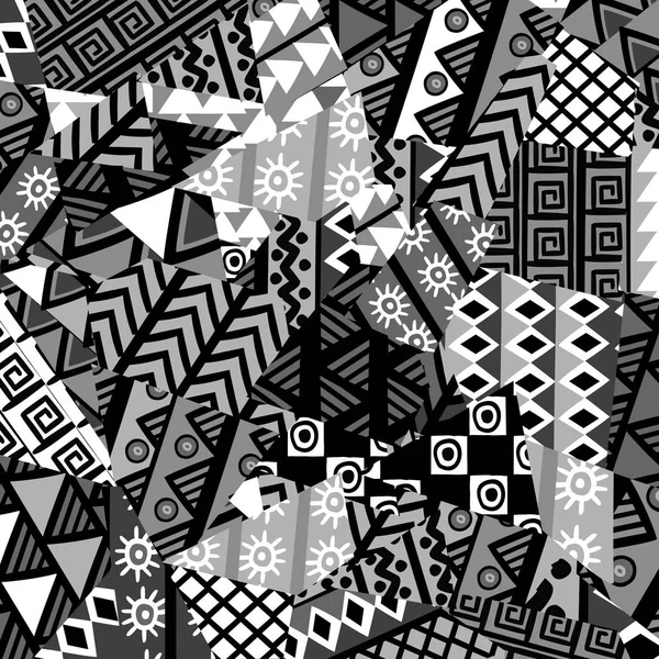 Fond Patchwork Noir Blanc Avec Motifs Africains — Image vectorielle