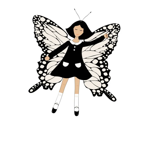 Farfalla Ragazza Illustrazione Astratta Sfondo Bianco — Vettoriale Stock