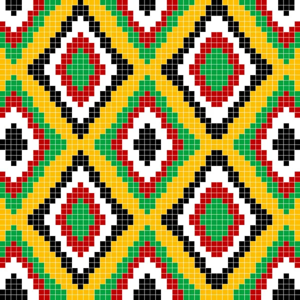 Pixelated Färgstarka Etniska Motiv Mönster — Stock vektor