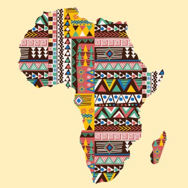 Afrika kıta harita etnik renkli desen ile süslü