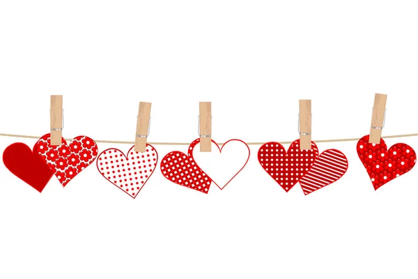 Conceito Dia Dos Namorados Com Corações Roupas Estacas Corda — Vetor de Stock
