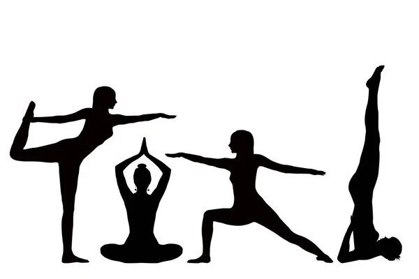 Siluetas Una Chica Practicando Siluetas Yoga — Vector de stock