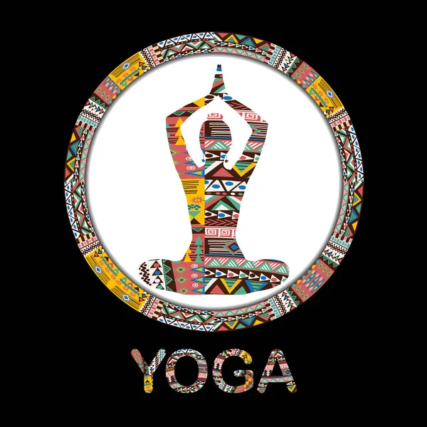 Silhouette Yoga Femme Ornée Avec Motif Décoratif Ethnique — Image vectorielle