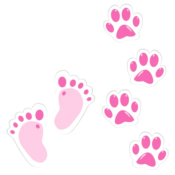 Schattige Roze Baby Footprint Huisdier Poten — Stockvector
