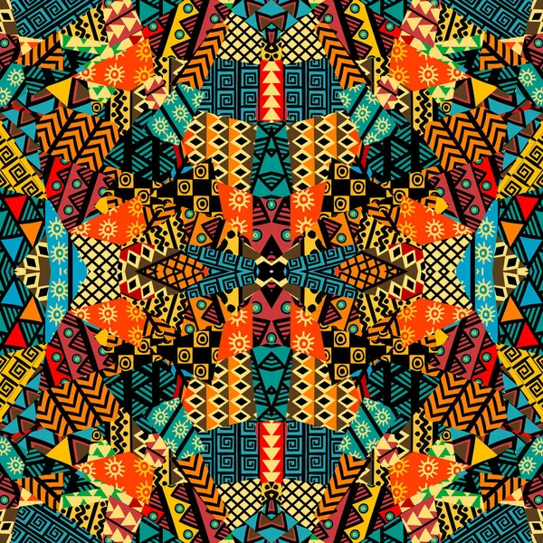 Färgade Etniska Patchwork Mosaik Med Afrikanska Motiv — Stock vektor