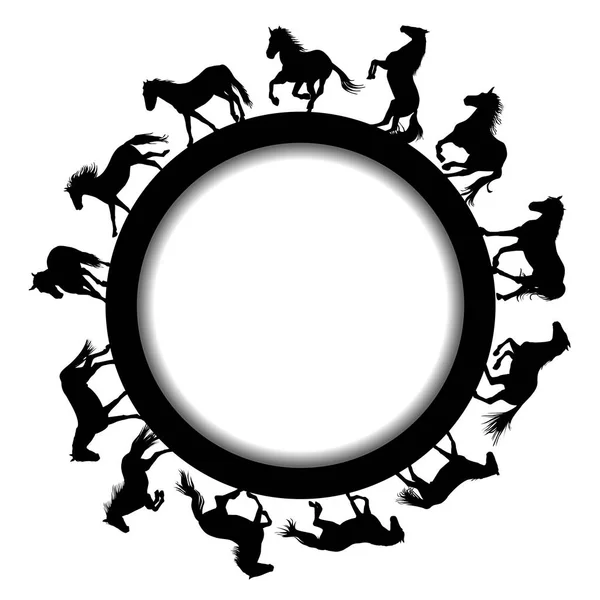 Frame Black Horse Silhouettes — Stock Vector