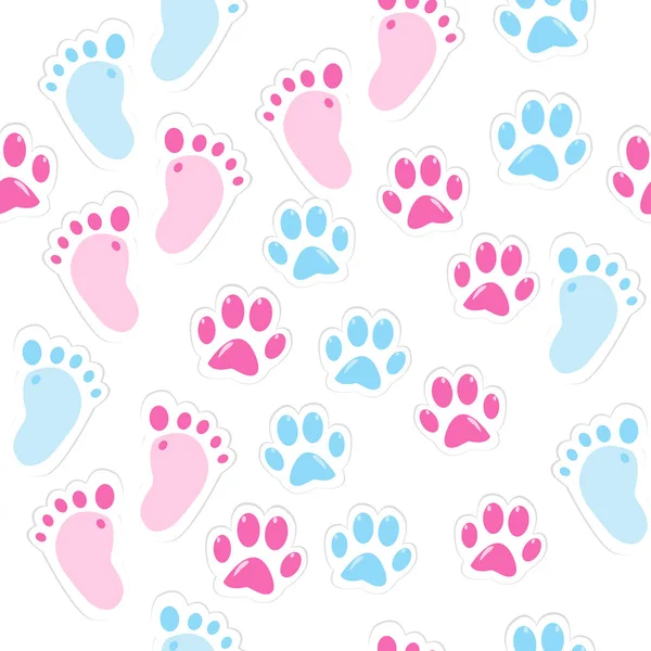 Seamless Background Baby Footprint Animal Paws — Stock Vector