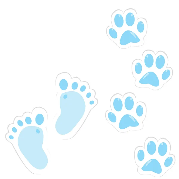 Cute baby footprint and paws — Stock Vector