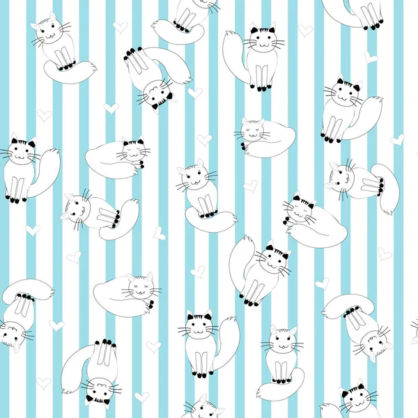 Cartoon cats on stripes background — Stock Vector