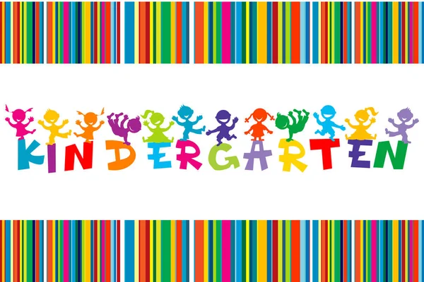 Plakát v mateřské škole s barevnými kreslených dětmi — Stockový vektor