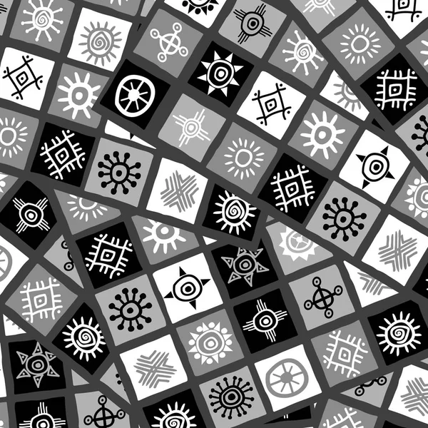 Abstract black and white african motifs background — Stock Vector