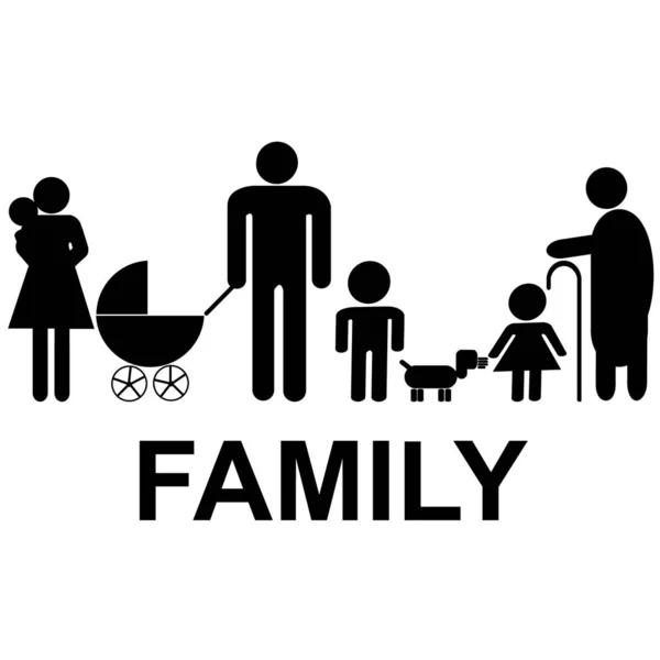 Icono familiar con hijos, padres y abuelos — Vector de stock