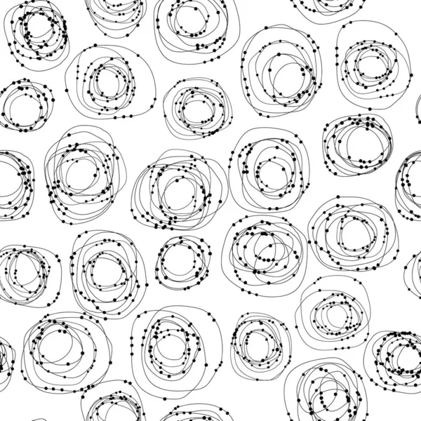 Doodle cercles avec des points motif sans couture sur fond blanc — Image vectorielle