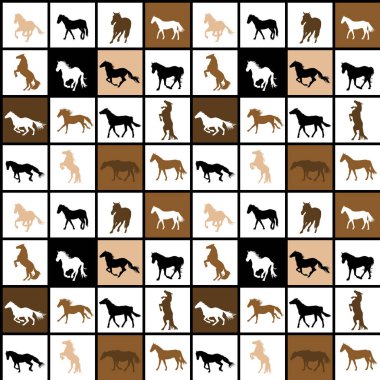 At siluetleri ve kareler ile geometrik dikişsiz desen