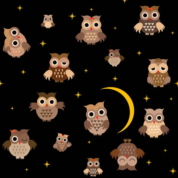 Cartoon owls in the night — Stock Vector