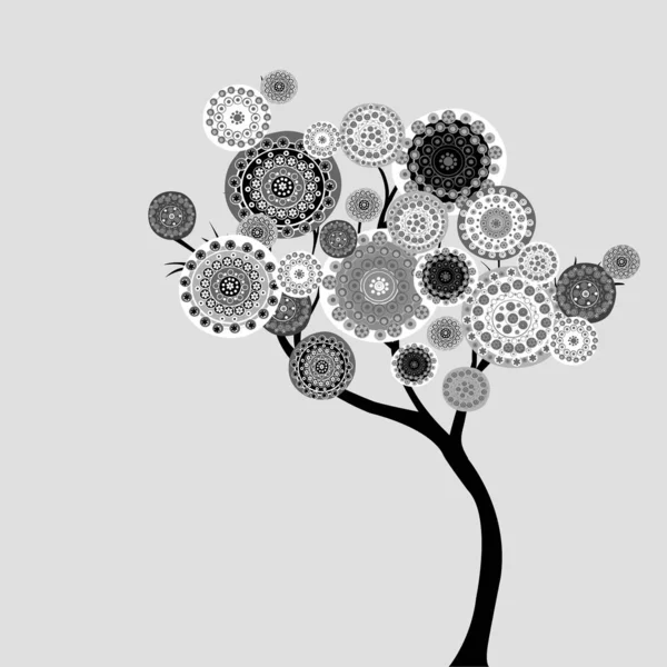 Abstrakt träd med klottrande blommor — Stock vektor