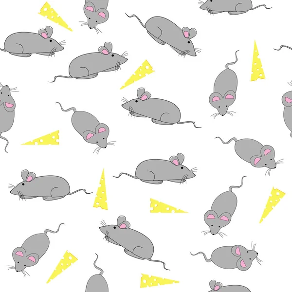 Grey cartoon mice with cheese pieces — Stock Vector