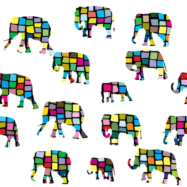 Elephants seamless in colorful geometrical pattern — Stok Vektör