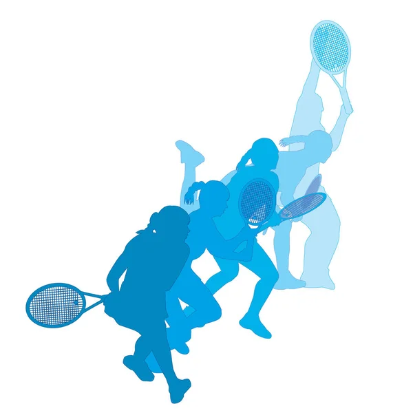 Conjunto de mujeres jugando tenis ilustración — Vector de stock