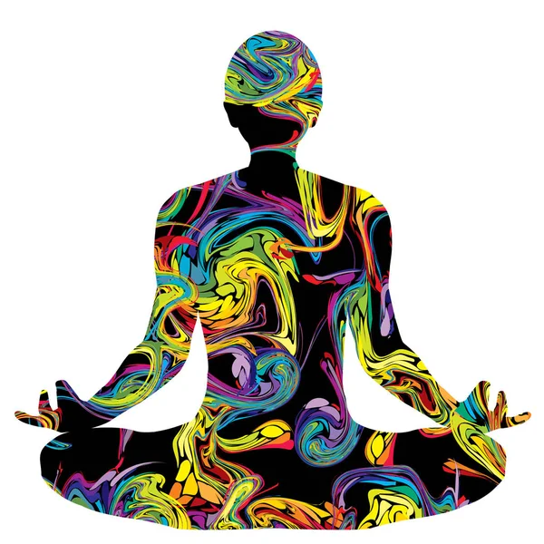 Colorful silhouette of a man in lotus pose — Stock vektor