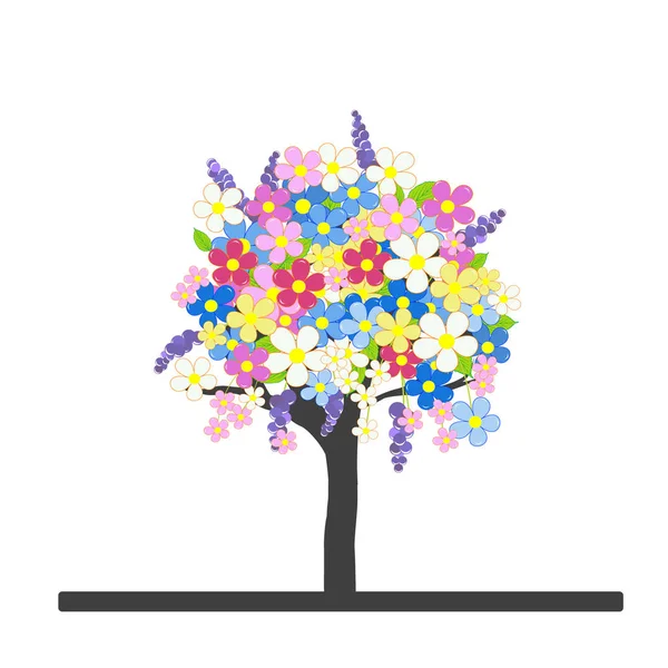 Άνοιξη ανθισμένο δέντρο με πολύχρωμα άνθη — Διανυσματικό Αρχείο