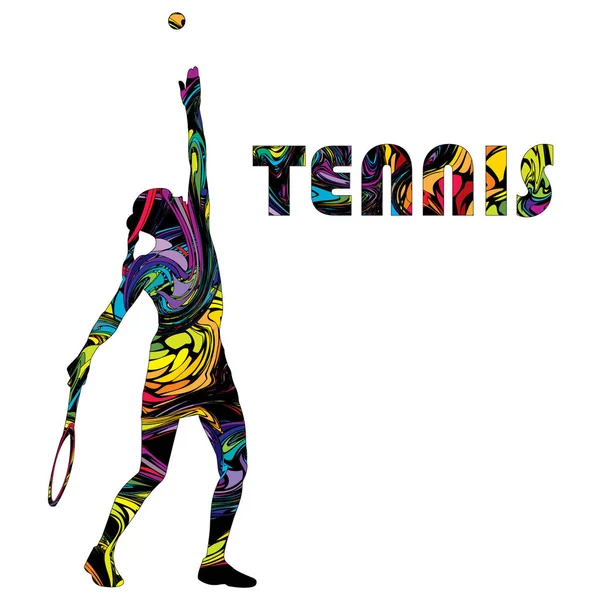 Banner de tenis con silueta colorida de una jugadora de tenis — Vector de stock