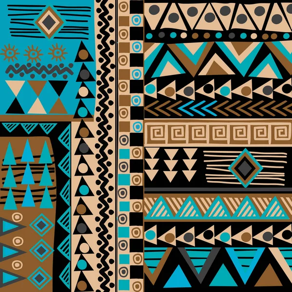 African Doodle Ethnic Texture Blue Brown Colors — Stock Vector