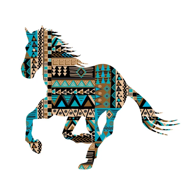 Etnické Motivy Vzor Ozdobný Kůň Silueta — Stockový vektor