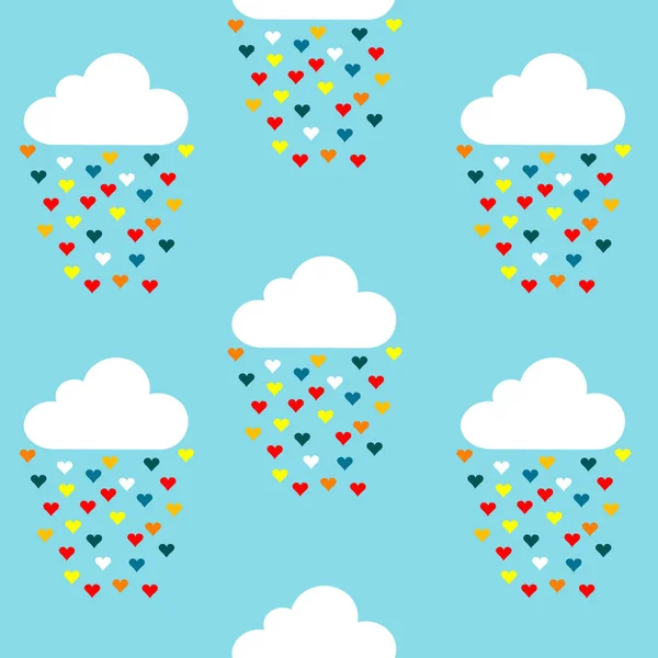 Seamless Pattern Clouds Colored Hearts Rain — Stock Vector