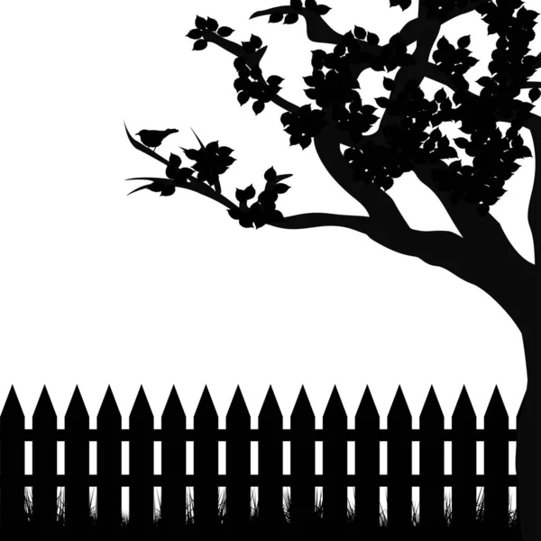 Silhouette Von Baum Und Zaun — Stockvektor