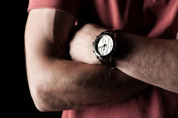 レザース トラップと一方のホワイト ダイヤル メンズ腕時計 — ストック写真