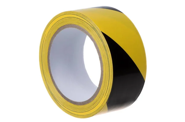 Rollo de cinta negra y amarilla para esgrima, primer plano sobre una b blanca — Foto de Stock