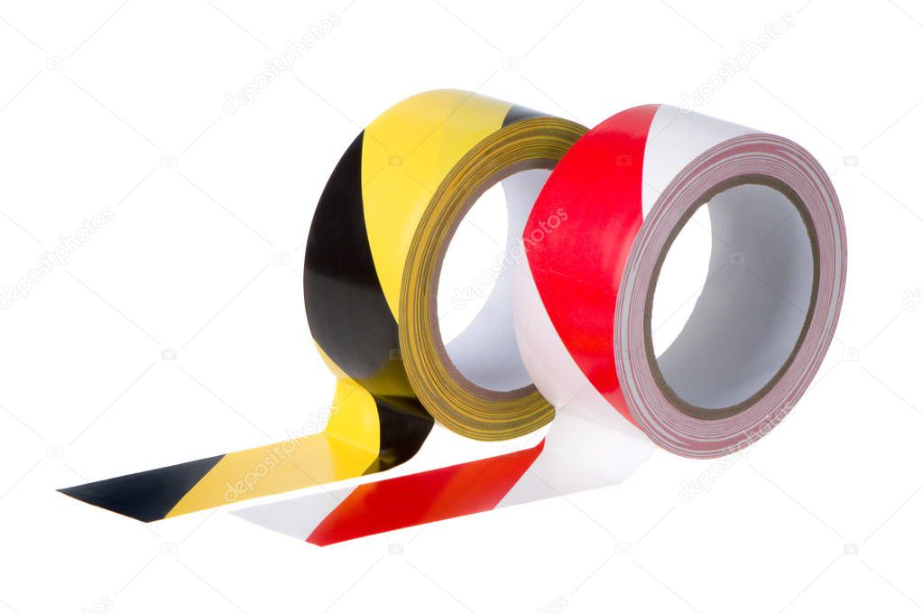 Three rolls of tape for fencing, close-up on a white background 